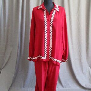 Vintage Diane Von Furstenberg Red Silk Top & Pants Set! Sz L So Beautiful!
